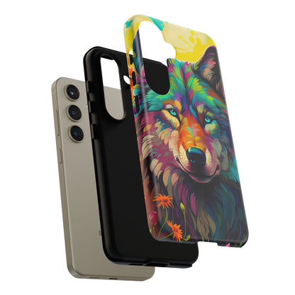 Rainbow Wolf in Bloom – Samsung Galaxy Case with Vivid Nature Design