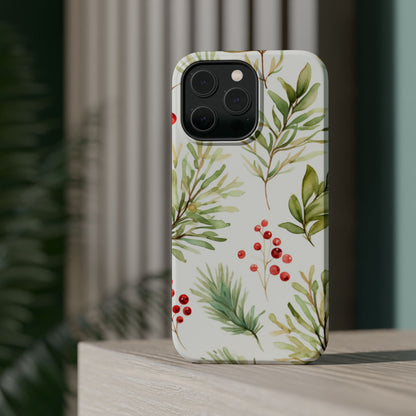 Winter Greenery & Berry Watercolor – MagSafe iPhone Series Case