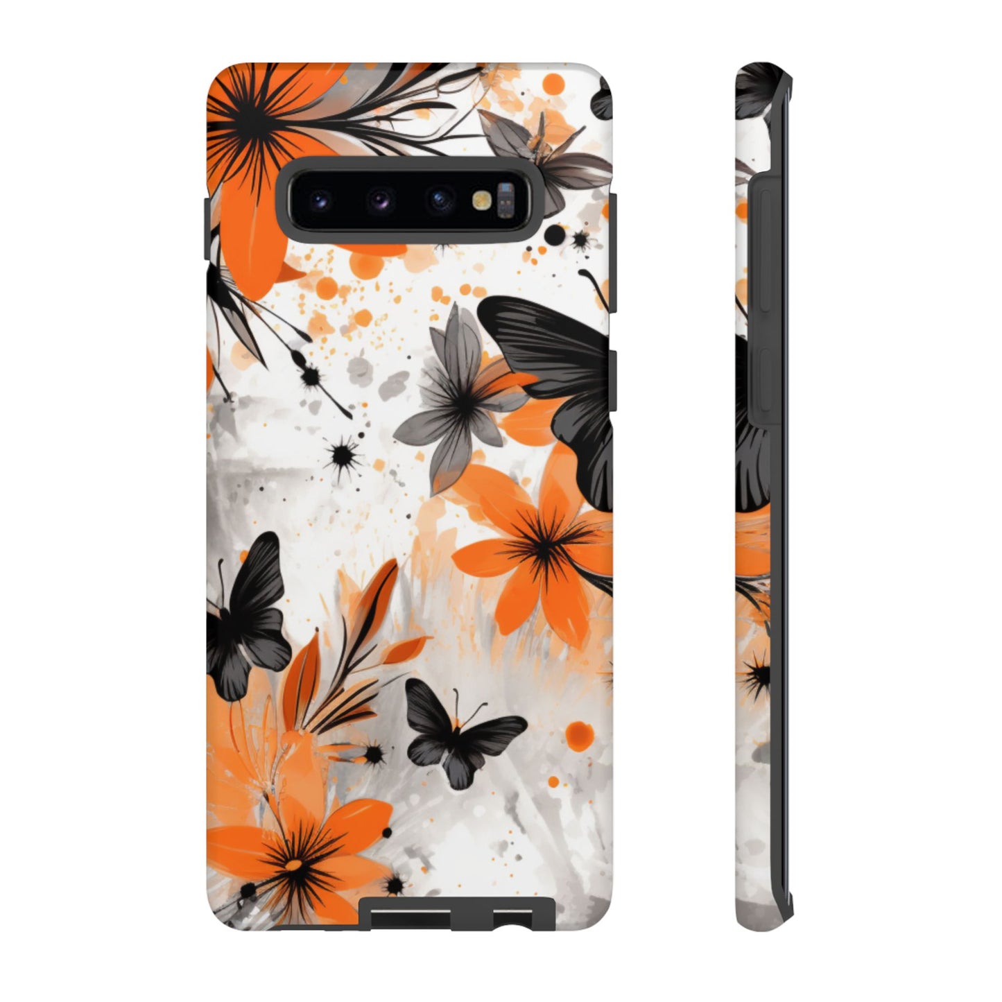 Orange Blossom & Black Butterfly Samsung Galaxy Case – Bold Floral Pattern with Modern Abstract Style