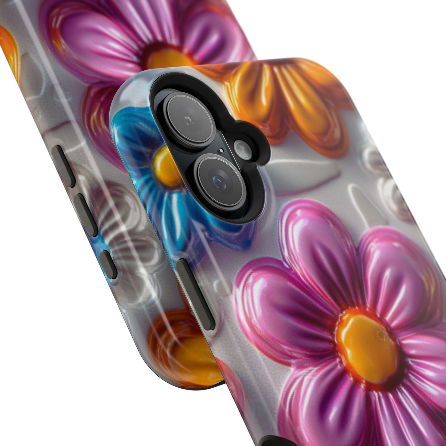 Glossy 3D Floral MagSafe iPhone Case – Colorful Flower Pattern, Durable Protection