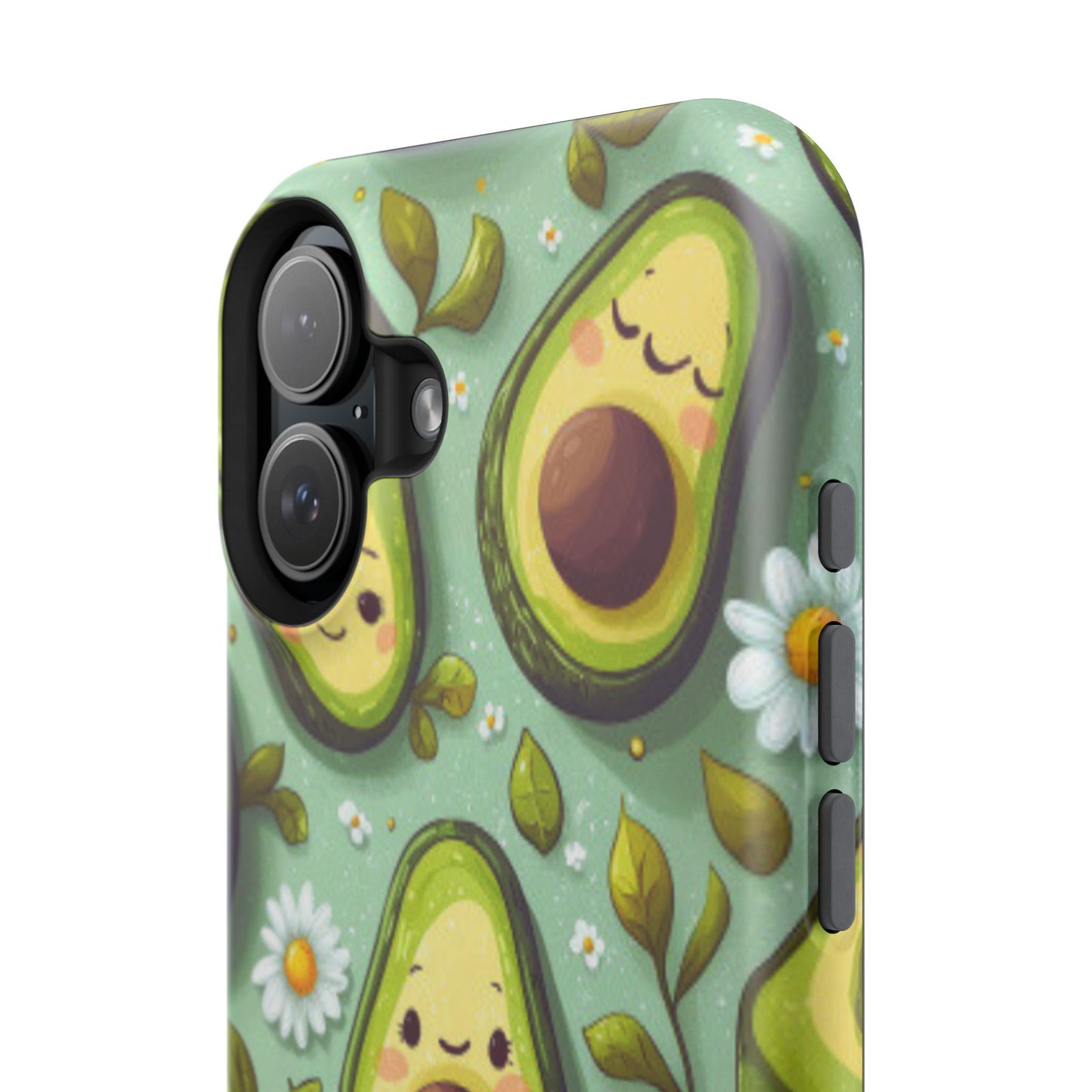 Cute Avocado MagSafe iPhone Case – Adorable Kawaii Avocados with Daisies, Shock-Resistant