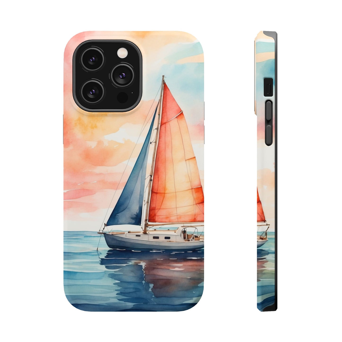 Sunset Sail MagSafe iPhone Case – Watercolor Sailboat and Sky Design