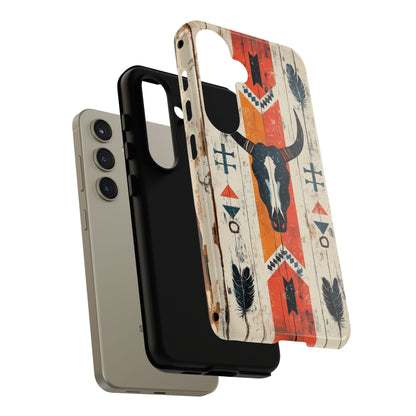 Rustic Western Bull Skull Tough Samsung Galaxy Case – Distressed Wood Design, Dual-Layer Protection