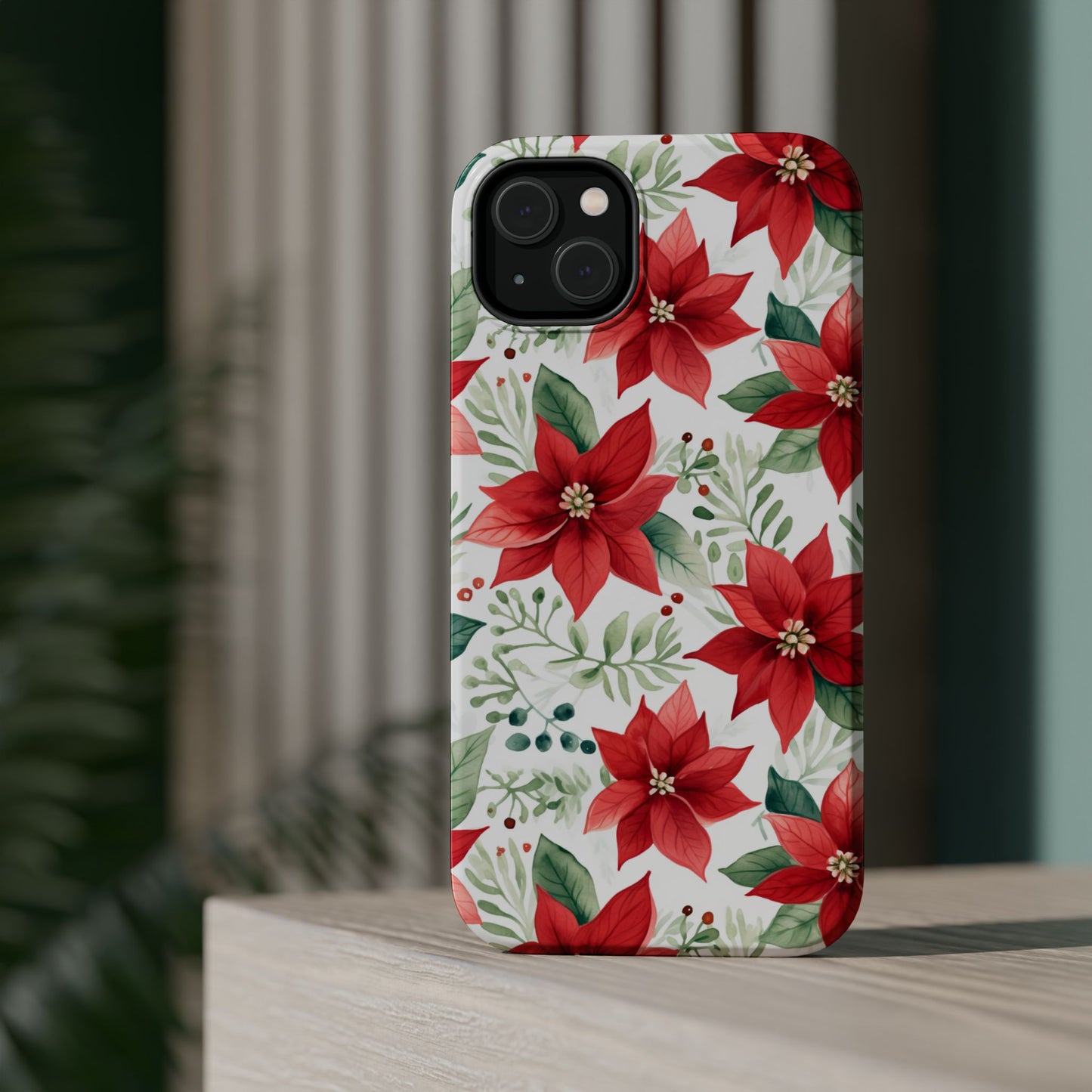 Festive Poinsettia Holiday Pattern – MagSafe iPhone Series Case