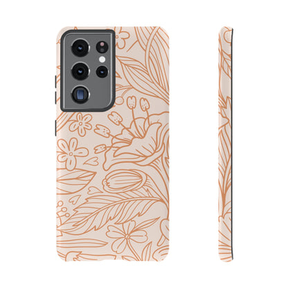 Soft Terracotta Floral Line Art Tough Samsung Galaxy Case – Minimalist Botanical Design with Dual-Layer Protection