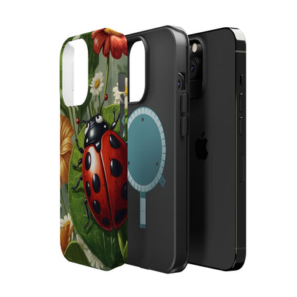 Ladybug Garden MagSafe iPhone Case – Whimsical Floral Design