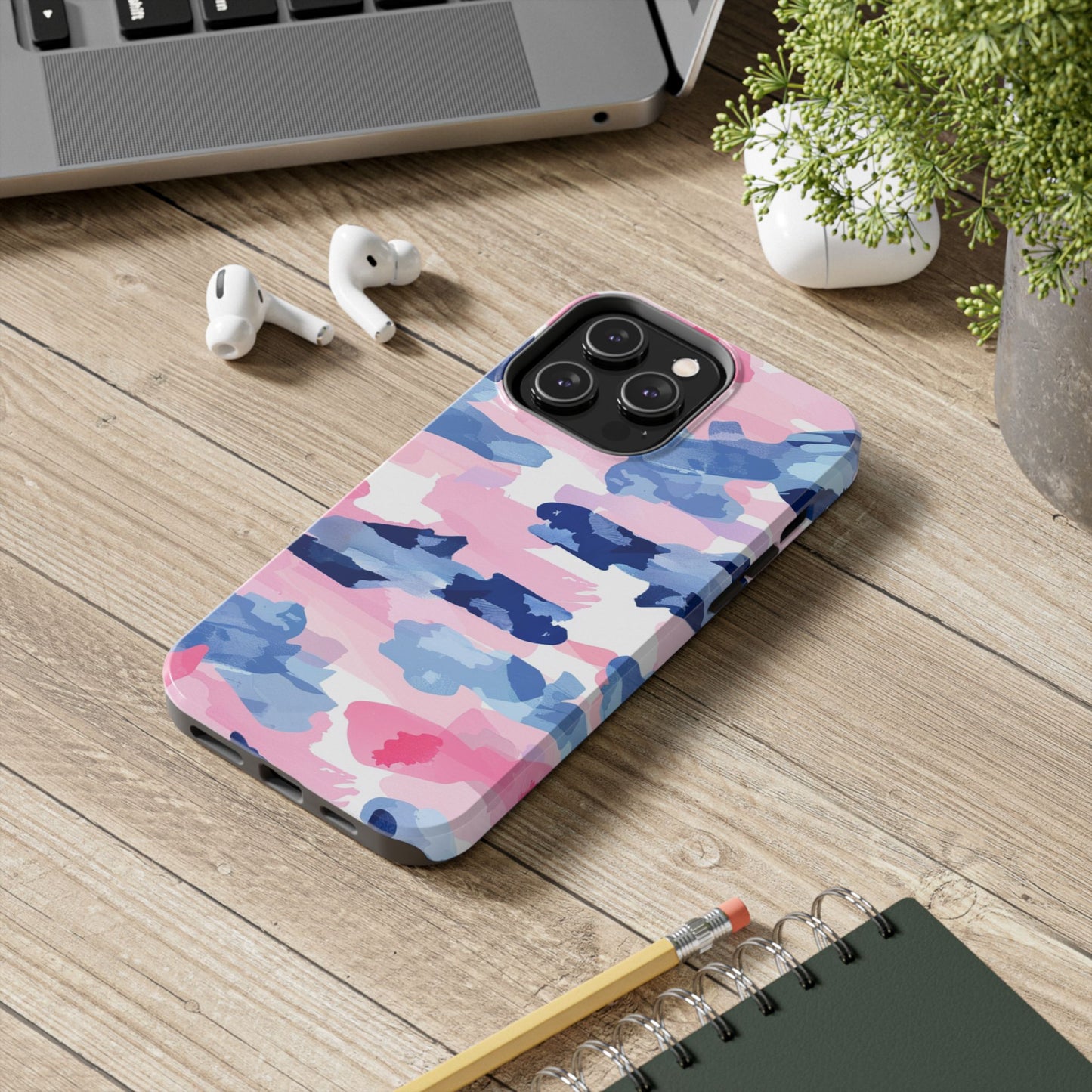 iPhone Case: Dynamic Pink & Navy Brushstroke Art