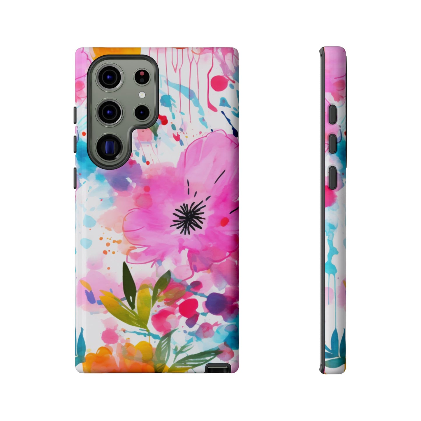 Color Splash Pink & Orange Watercolor Floral - Samsung Galaxy Case