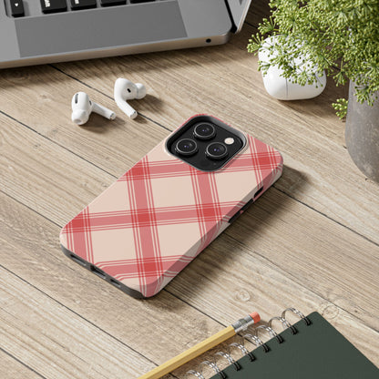 Soft Peachy Red Plaid iPhone Case