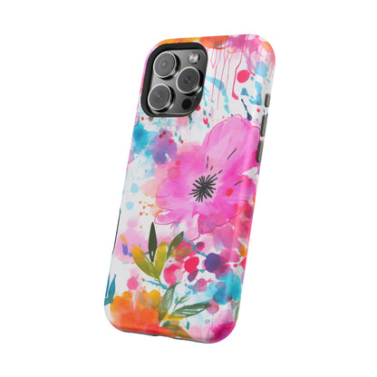 Color Splash Pink & Orange Watercolor Floral - MagSafe iPhone Case