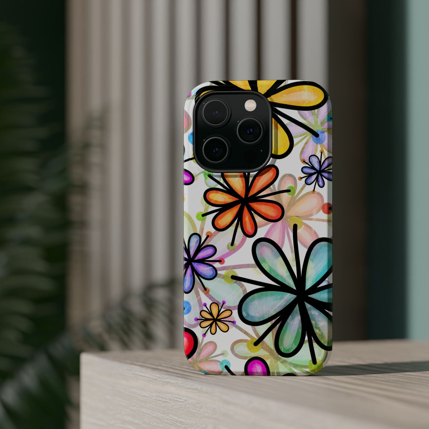 Retro Floral Pop MagSafe iPhone Case – Ultra-Slim Design, High-Gloss Finish