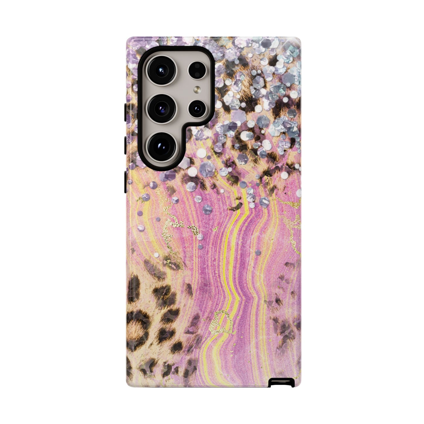 Crystal Glam Leopard - Samsung Galaxy Series Case with Glitter and Gem Accents