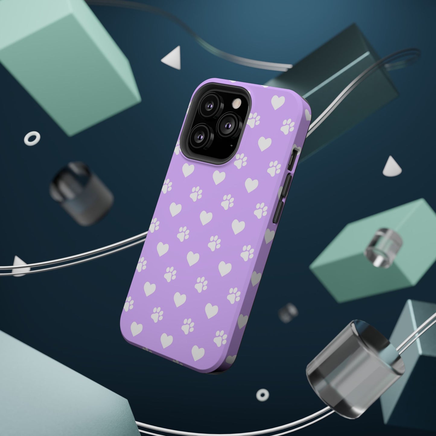 Lilac Paw Prints & Hearts – MagSafe iPhone Case