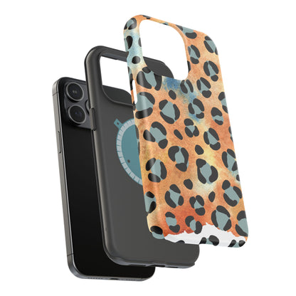 Sunset Watercolor Leopard Print Tough MagSafe iPhone Case – Artistic Animal Pattern with Dual-Layer Protection