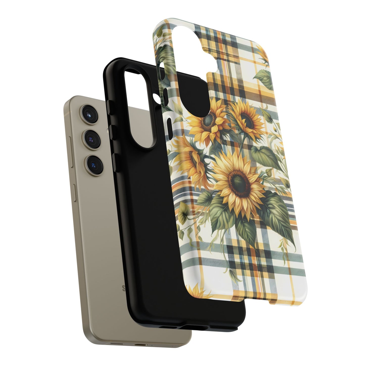 Cute Sunflower Phone Case - Sunny Blossom Plaid - Checkered Sunflowers Phone Case for iPhone & Samsung. Be Happy With These Bright Colors!