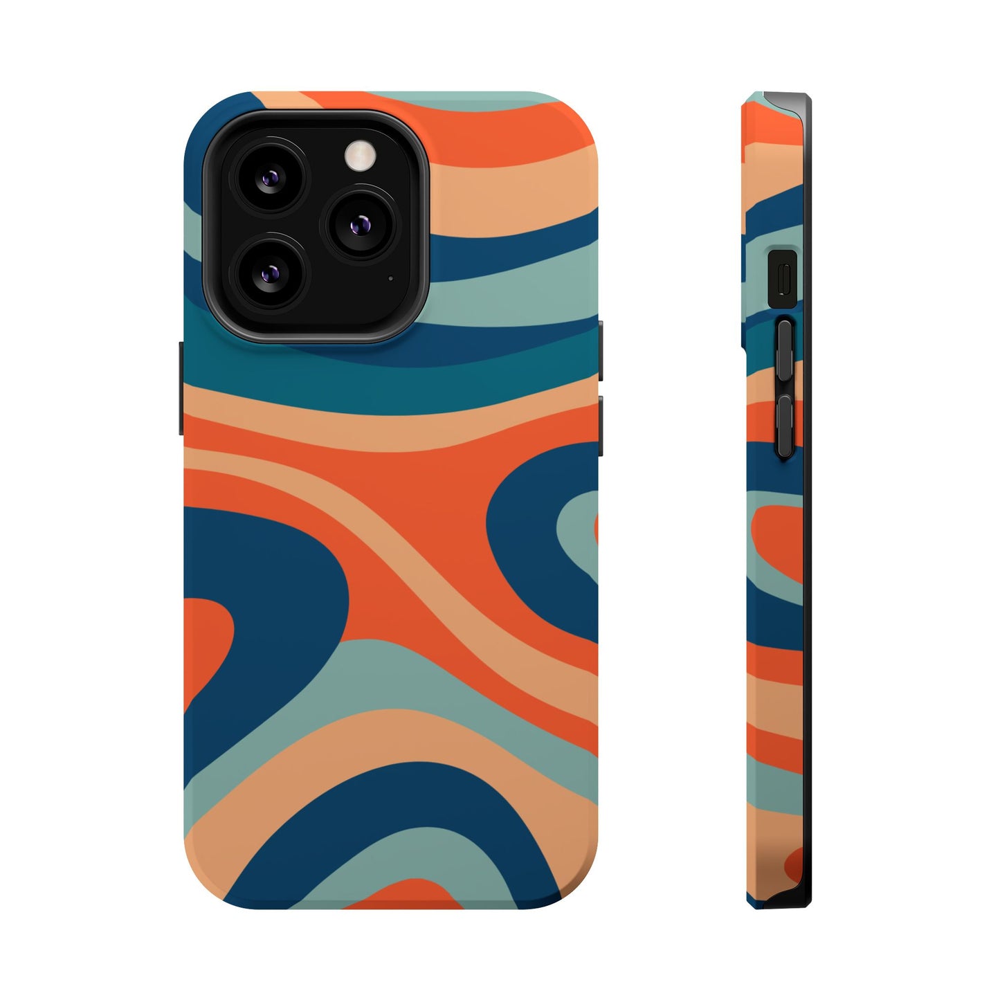 Retro Vibe Wavy Stripes MagSafe iPhone Case – 70s-Inspired in Teal, Orange, and Rust