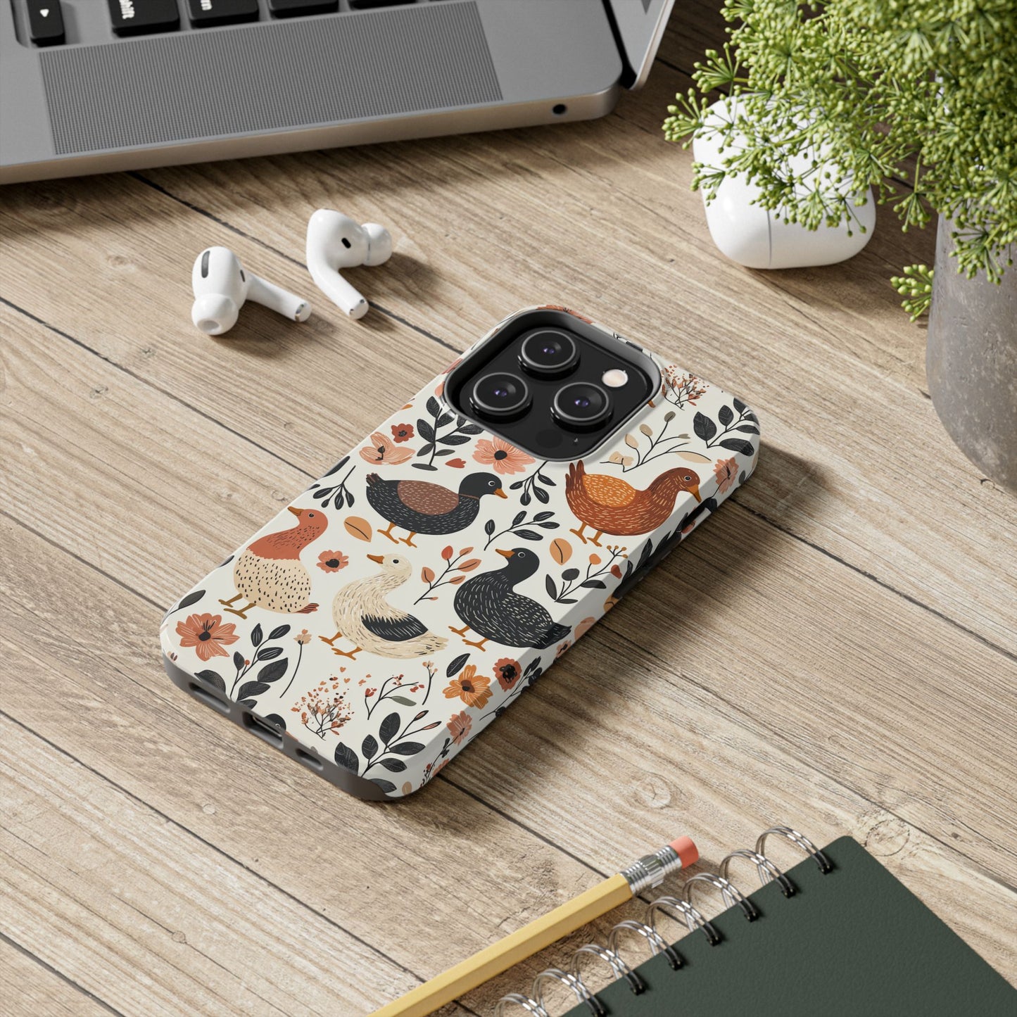 Farm Duck & Flowers iPhone Case – Vintage Floral Design