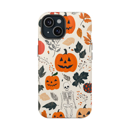 Spooky Pumpkin & Skeleton MagSafe iPhone Case – Halloween Jack-O'-Lantern Design