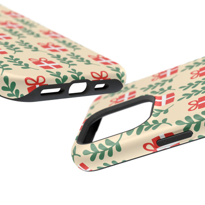 MagSafe iPhone Case: Holiday Cheer – Red Gifts & Green Leaves