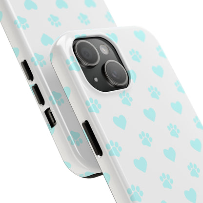 iPhone Case - Aqua Paw Print & Heart Design