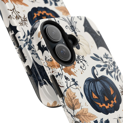 Vintage Halloween iPhone Case – Dark Jack-o'-Lanterns, Bats, and Autumn Leaves Design