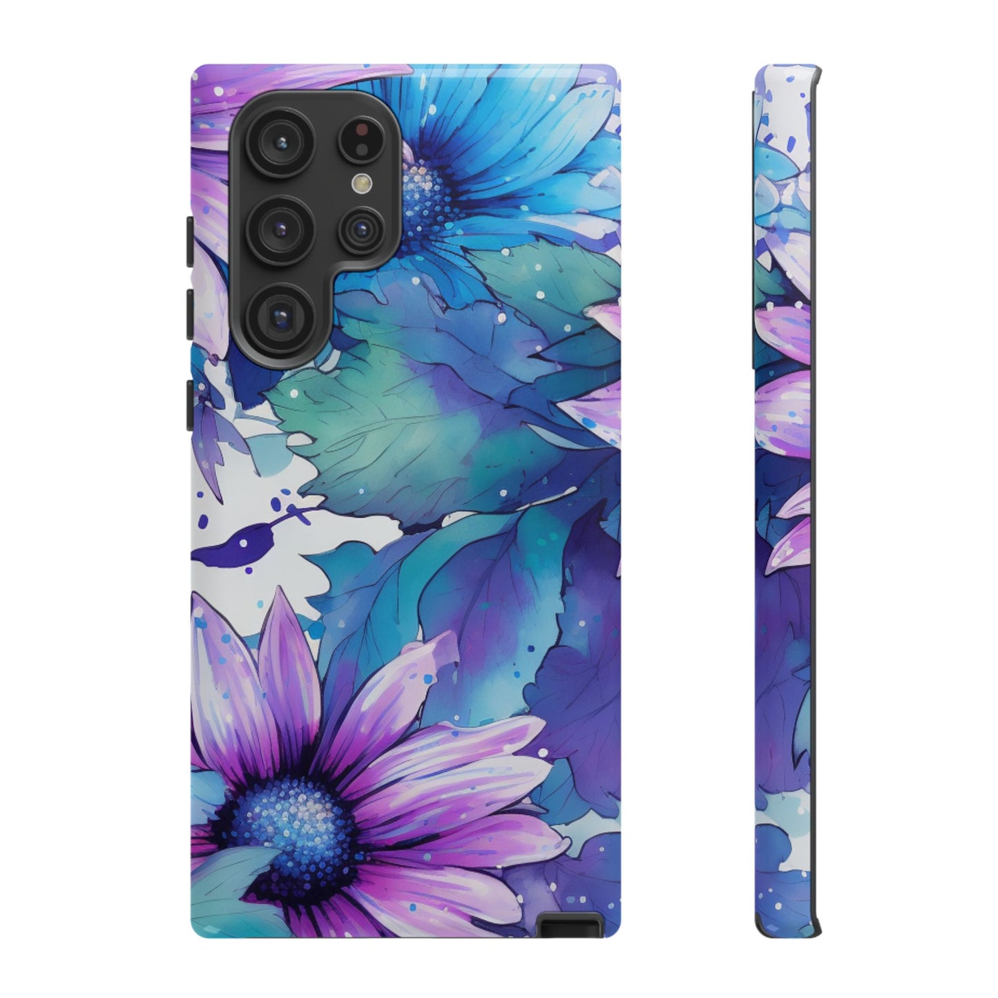 Purple & Teal Watercolor Floral Samsung Galaxy Case - Artistic Flower Design