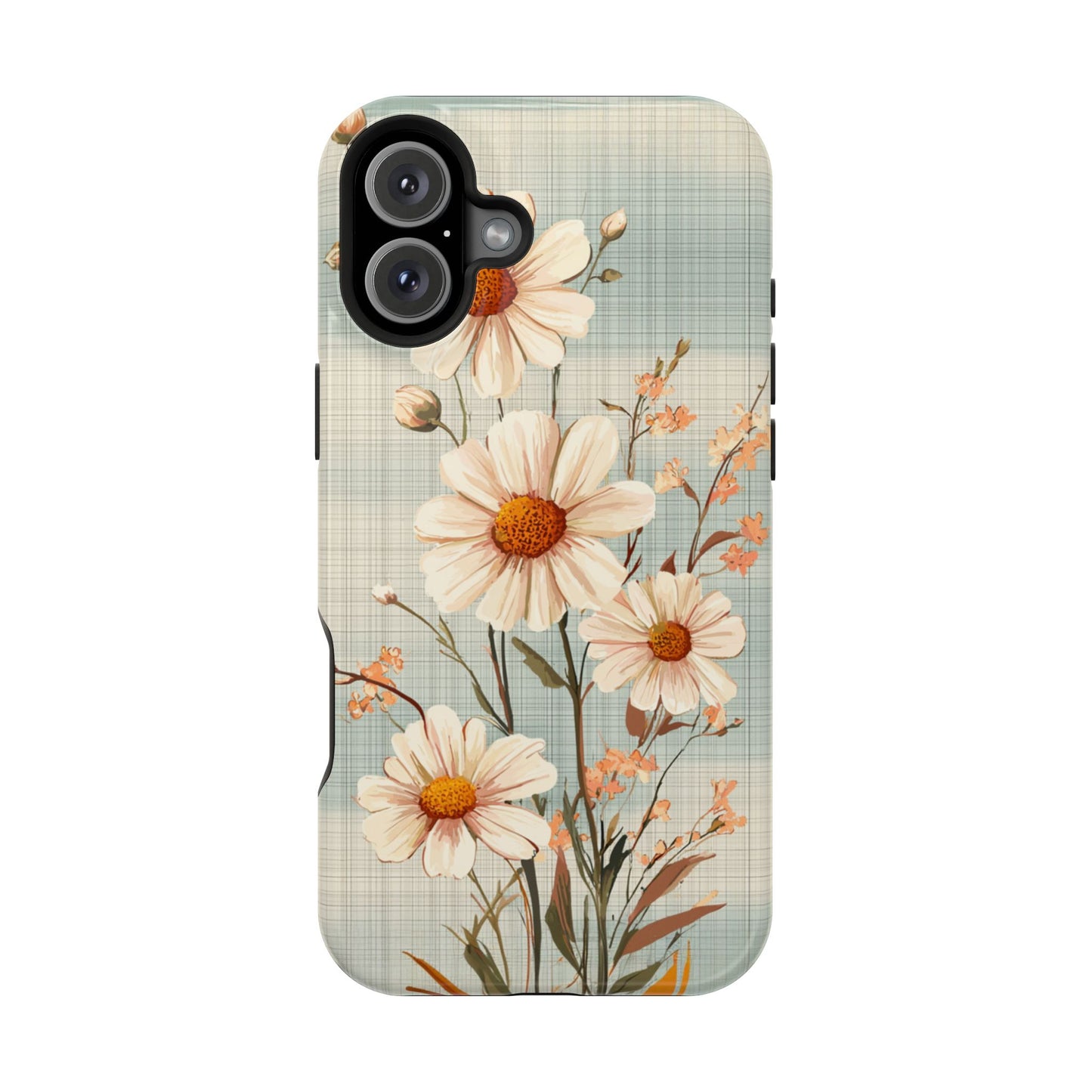 Pastel Green Daisy MagSafe iPhone Case - Floral Plaid Protective Cover