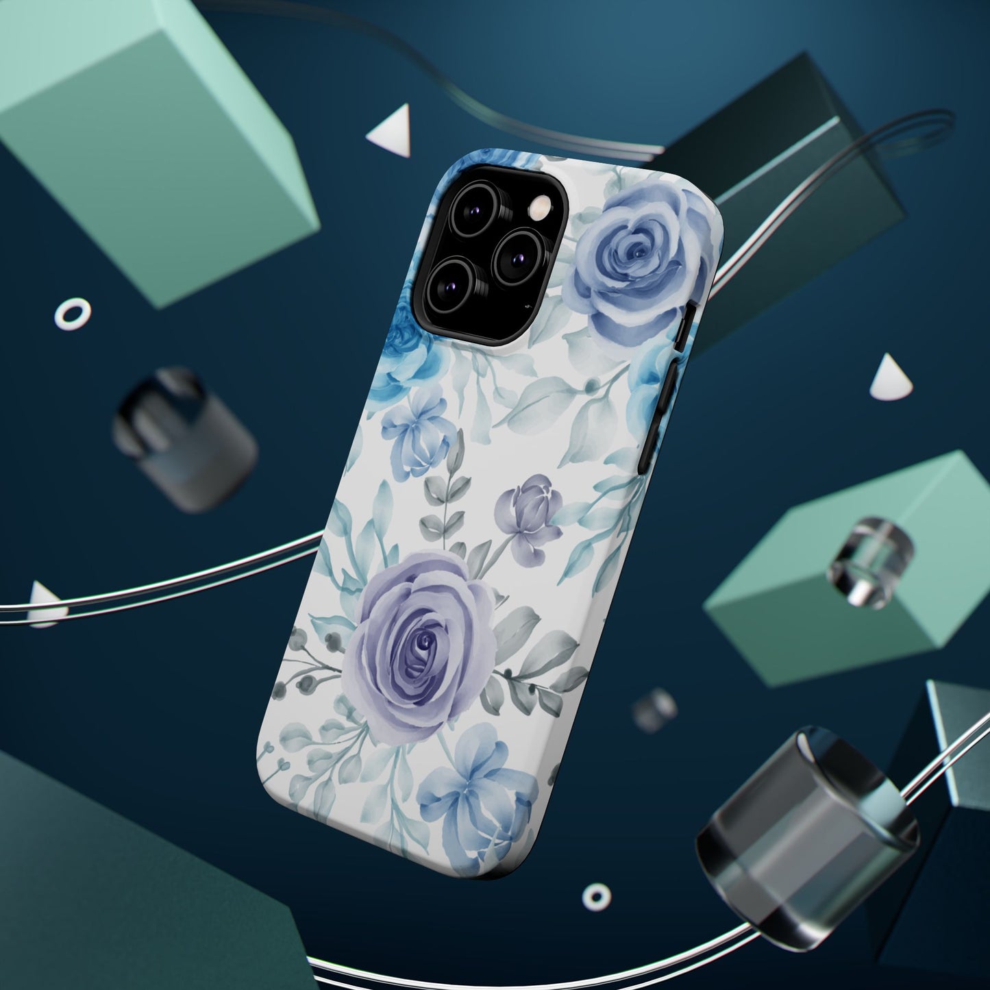 Elegant Blue & Violet Roses MagSafe Case – Artistic Floral Protection with Magnetic Charging Compatibility