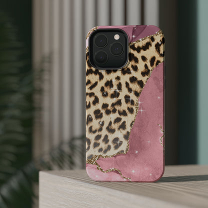 Pink Glam Leopard - MagSafe iPhone Series Case with Glitter Accents