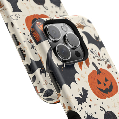 Charming Halloween MagSafe iPhone Case – Pumpkin, Bats, and Spooky Lantern Design