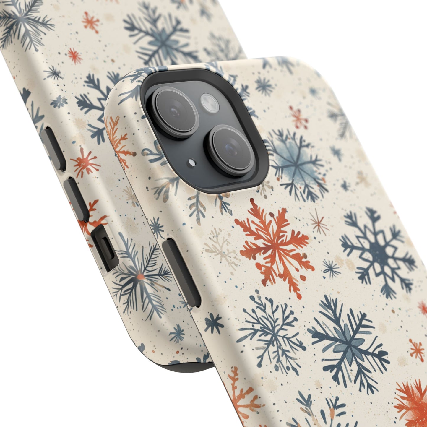 Rustic Orange and Blue Snowflake Pattern – MagSafe iPhone Series Case