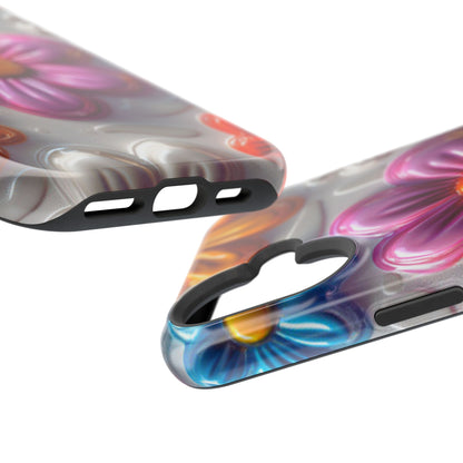 Glossy 3D Floral MagSafe iPhone Case – Colorful Flower Pattern, Durable Protection