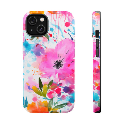 Color Splash Pink & Orange Watercolor Floral - MagSafe iPhone Case