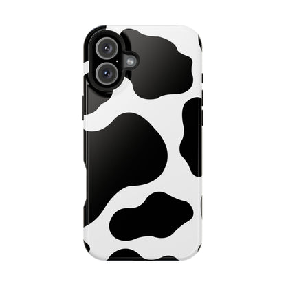 Chic Cow Print Tough Magsafe iPhone Case – Trendy Monochrome Animal Pattern with Dual-Layer Protection