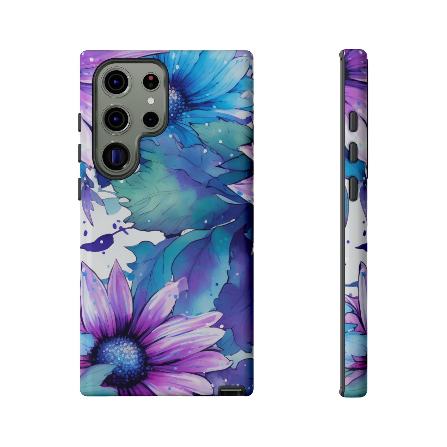 Purple & Teal Watercolor Floral Samsung Galaxy Case - Artistic Flower Design