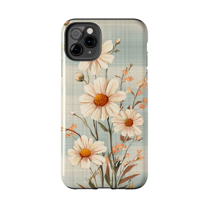 Vintage Plaid & Daisy Floral Tough iPhone Case – Dual-Layer Protection with Retro Flower Design