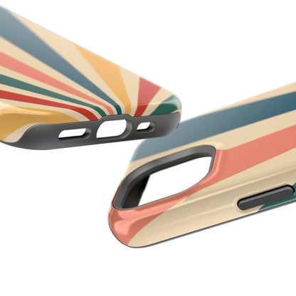 Retro Sunbeam MagSafe iPhone Case – 70s-Inspired Radiating Stripes in Coral, Teal, and Mustard