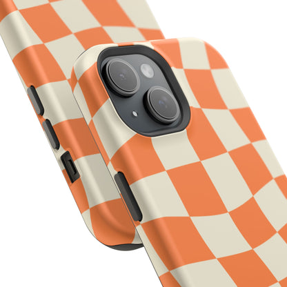 Wavy Retro Checkerboard MagSafe iPhone Case – Shockproof, Matte Finish, Dual-Layer Protection