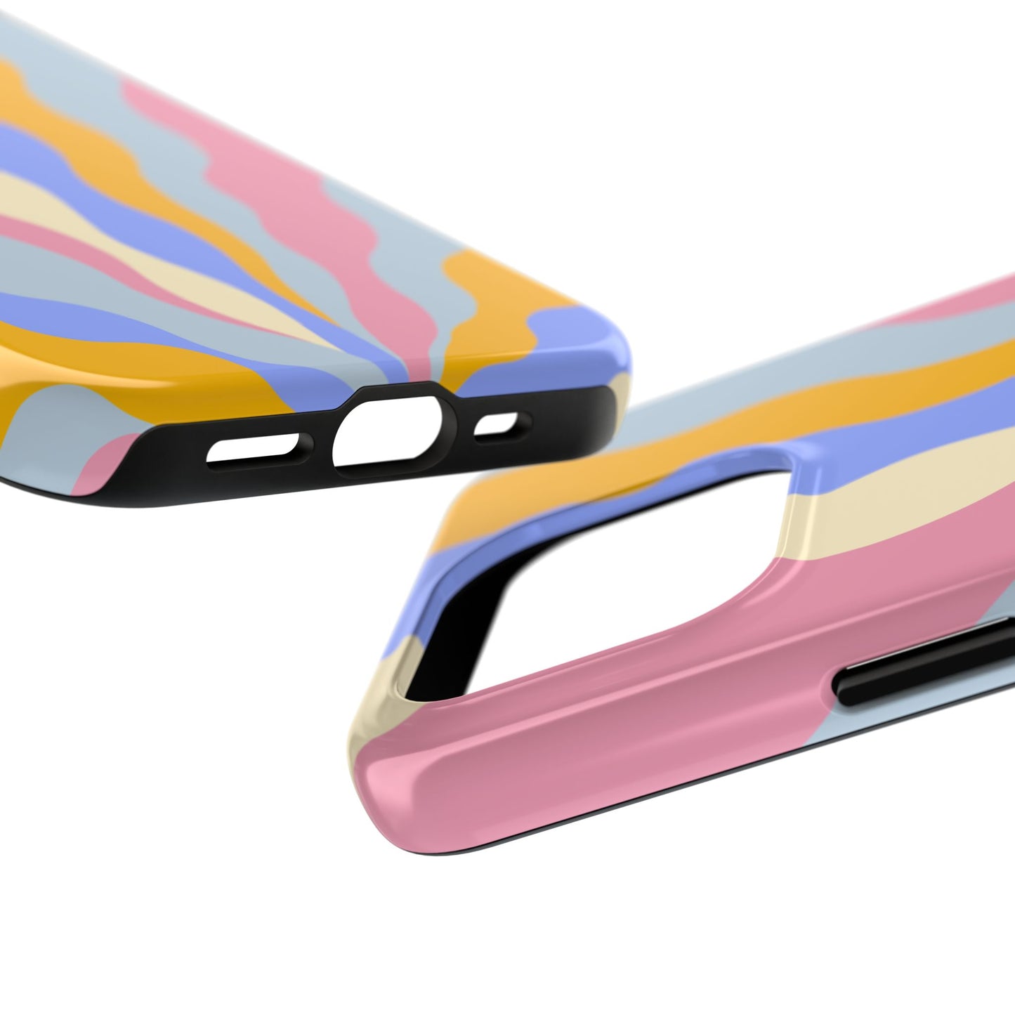 Pastel Radiance iPhone Case – 70s-Inspired Dual-Layer Design with Wavy Sunburst Pattern