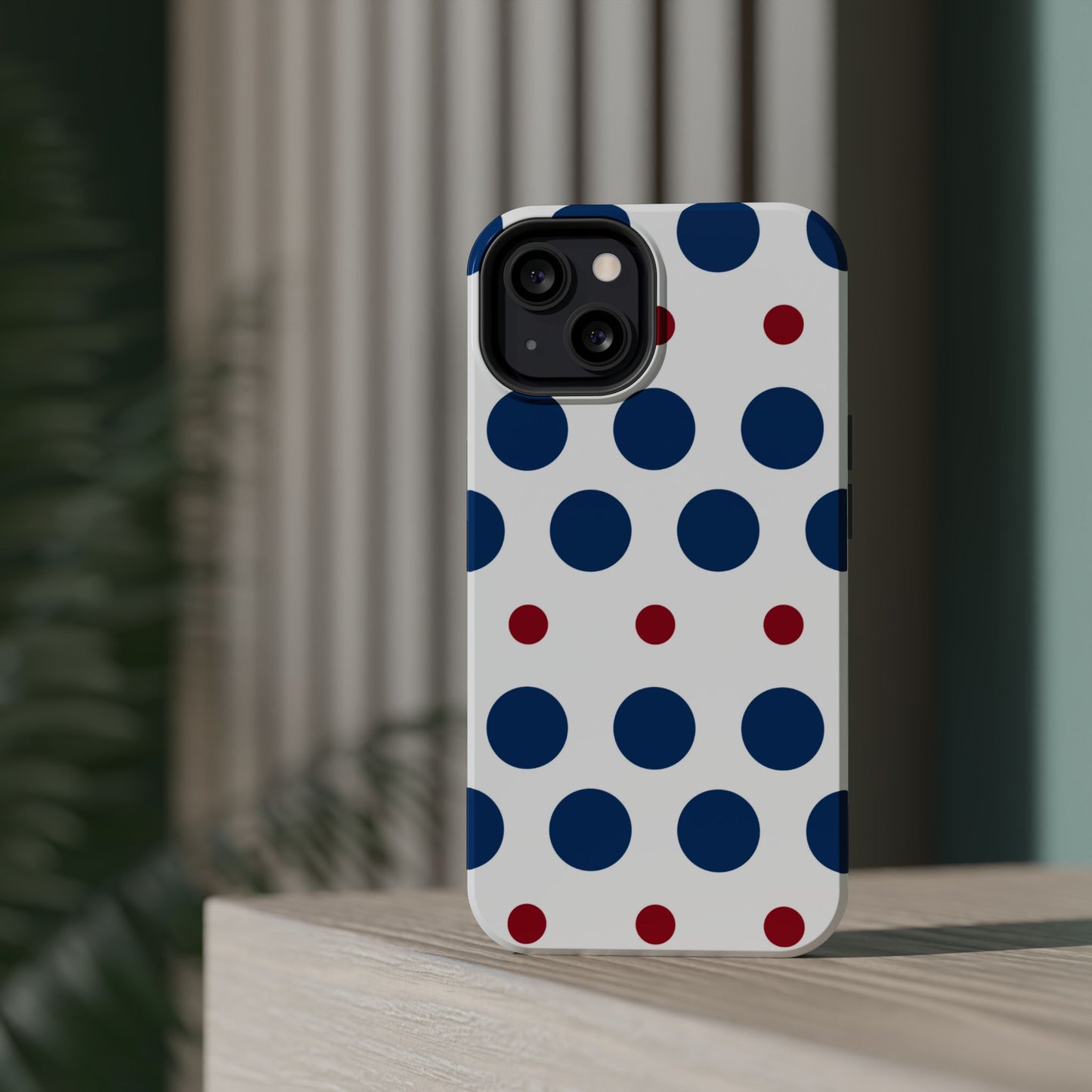 Bold Navy & Red Polka Dot Pattern – MagSafe iPhone Case