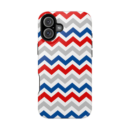 Patriotic Red, White & Blue Chevron – MagSafe Compatible iPhone Case