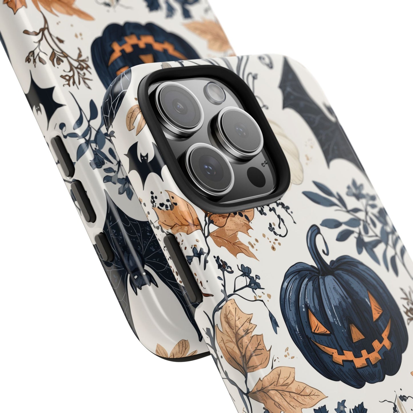 Vintage Halloween iPhone Case – Dark Jack-o'-Lanterns, Bats, and Autumn Leaves Design