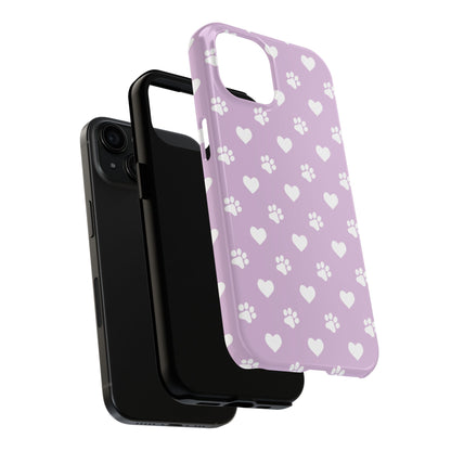 Purple Hearts & Paw Prints - Cute Pet Lover iPhone Case