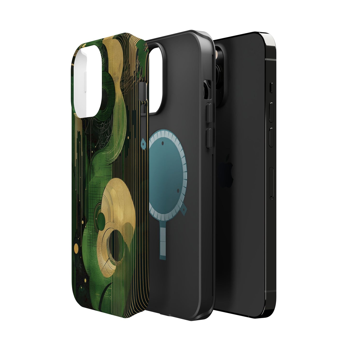 Abstract Green & Gold MagSafe iPhone Case - Geometric Art Deco Protective Cover