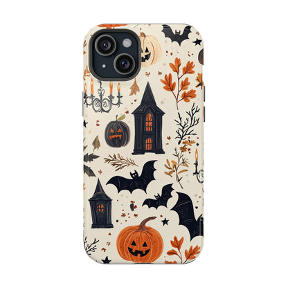 Haunted Halloween MagSafe iPhone Case – Haunted House, Bats, and Pumpkins Design