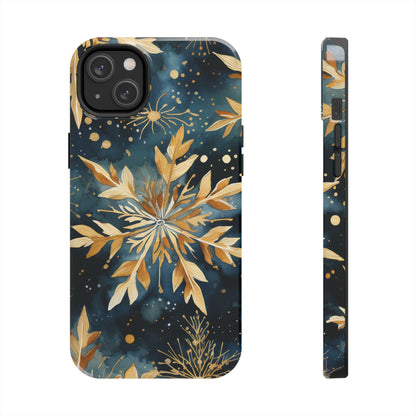 Gold Floral Snowflakes on Midnight Blue - iPhone Series Case