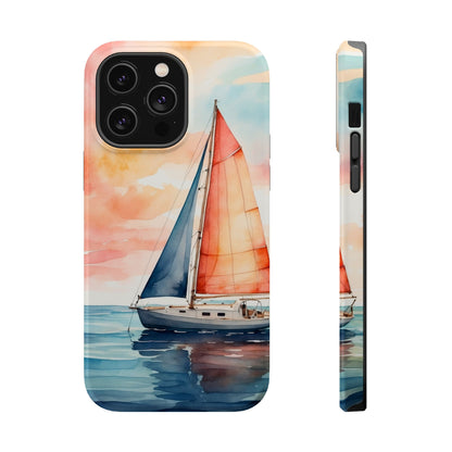 Sunset Sail MagSafe iPhone Case – Watercolor Sailboat and Sky Design