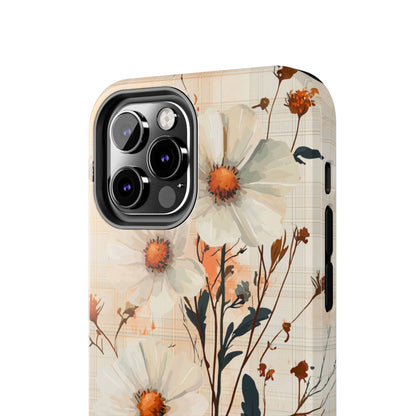 Pastel Orange Floral iPhone Case - Elegant Plaid Protective Cover