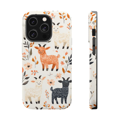 MagSafe iPhone Case: Smiley Goats & Dried Flowers – Vintage Charm