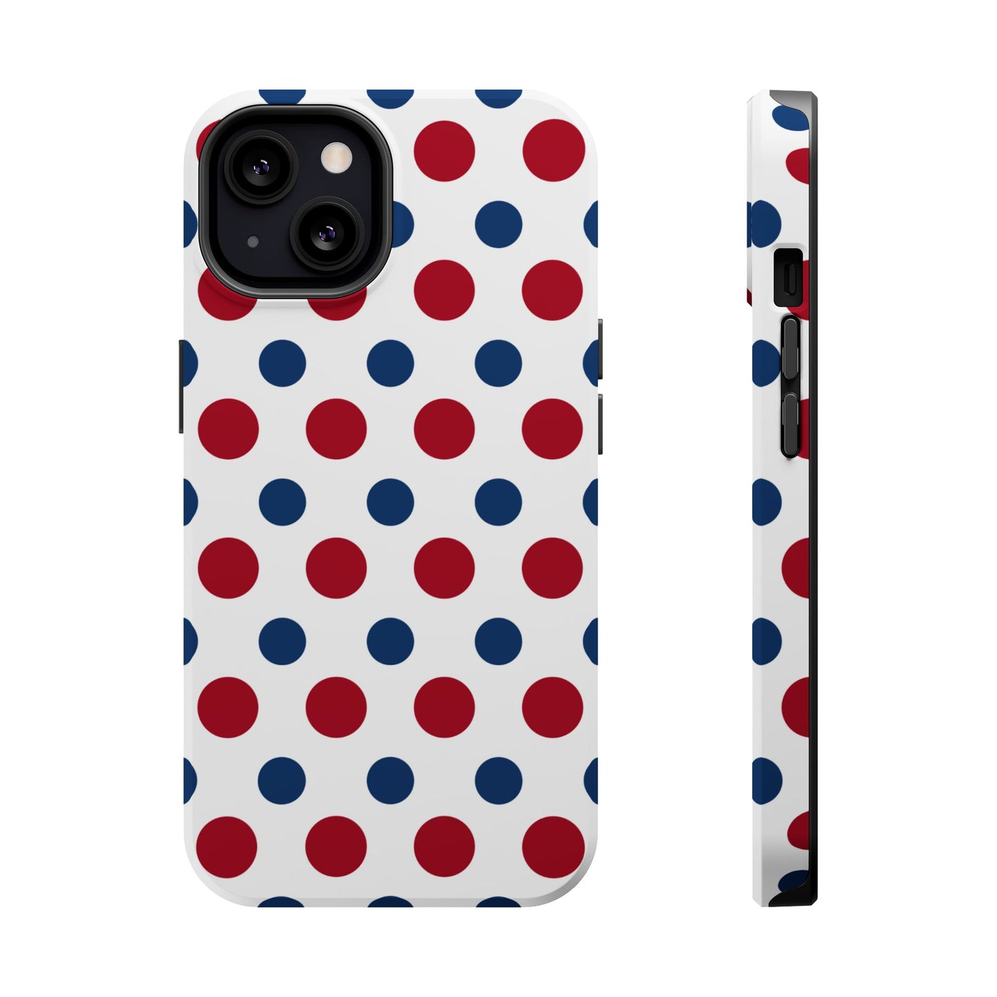 Patriotic Navy, White, and Red Polka Dot MagSafe iPhone Case